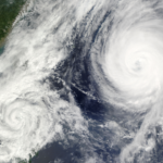 A top-down satellite picture of the weather.