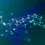 The picture of glowing blue and green connections on a dark background.